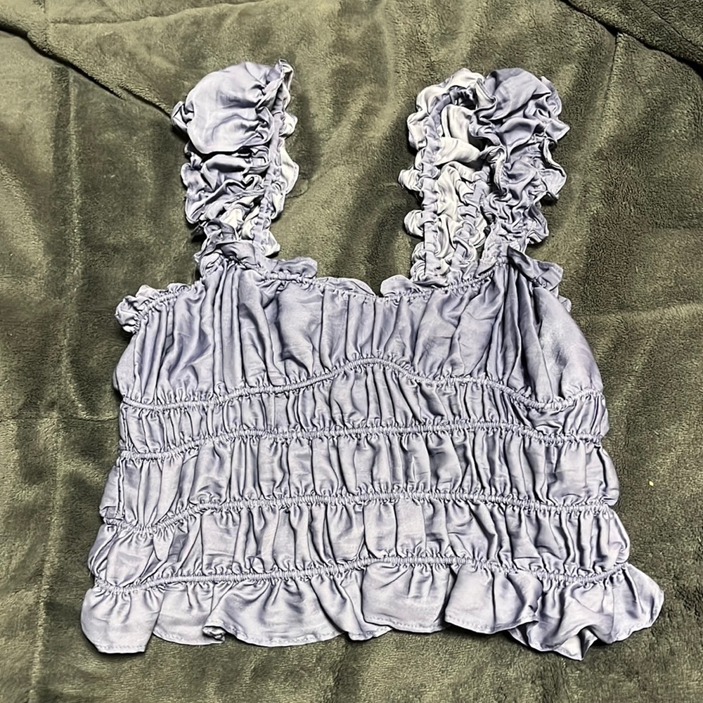 Medium blue top with ruffle straps